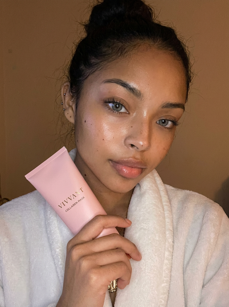 Naomi P. holding Vivvant Collagen Mask